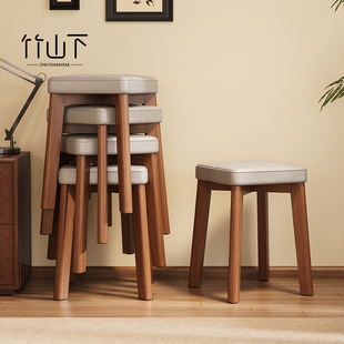 实木凳子可叠放软包方凳家用结实耐用餐桌备用高板凳简约餐厅椅子