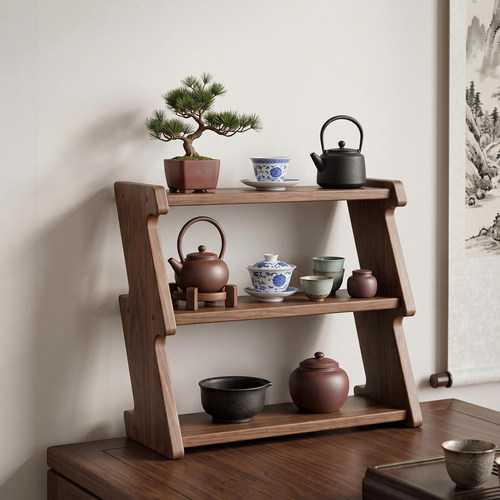 新中式实木茶台茶具收纳博古架
