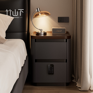 实木床头柜保险箱一体家用卧室带锁轻奢高级感小型床边收纳置物柜