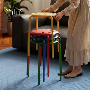 塑料凳子可叠放圆凳家用结实客人备用凳子高级不锈钢待客备用凳