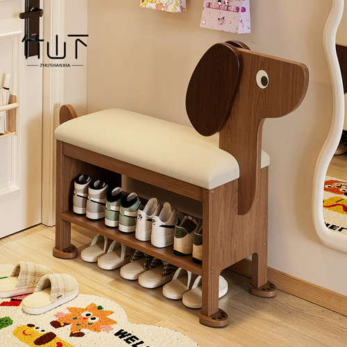 实木小狗换鞋凳可爱创意长条凳