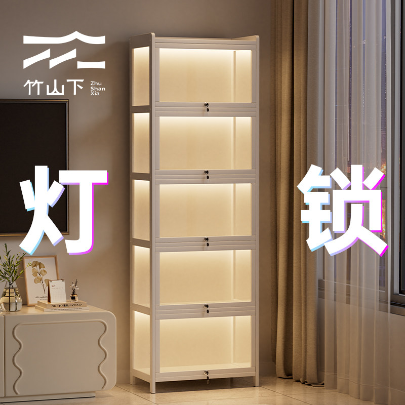 手办展示柜带锁带灯透明摆件模型柜子玩具货品收纳防尘礼品储物柜