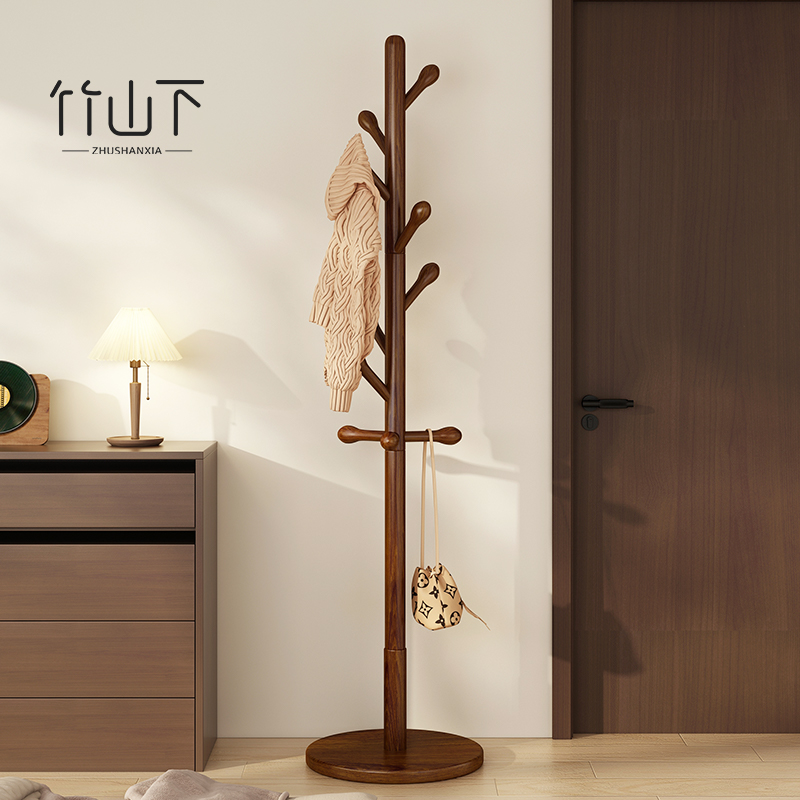 落地实木挂衣架门口挂包小型立式