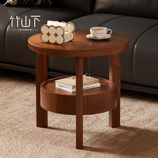 实木沙发茶几边几迷你小圆桌边柜客厅角几床边阳台小型收纳置物架