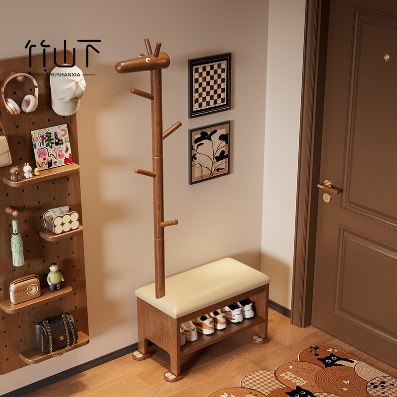 实木小鹿换鞋凳挂衣架一体家用门口可坐鞋柜穿鞋凳子入户门衣帽架,住宅家具,换鞋凳,淘宝优惠券,粉丝福利购,淘宝优惠卷