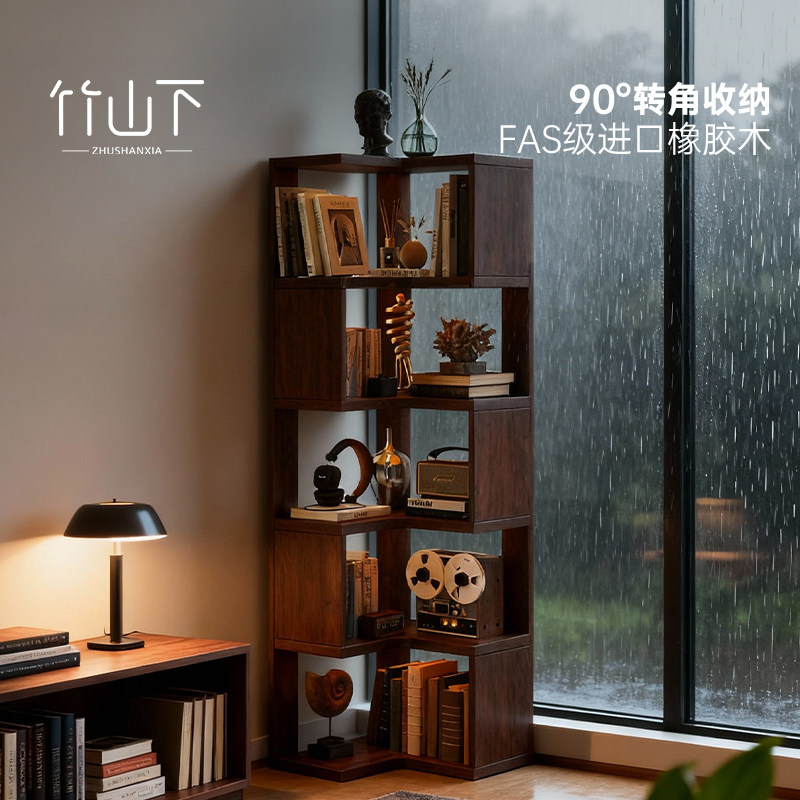 实木转角置物架墙角柜一体靠墙客厅拐角90度储物酒柜高级感收纳柜