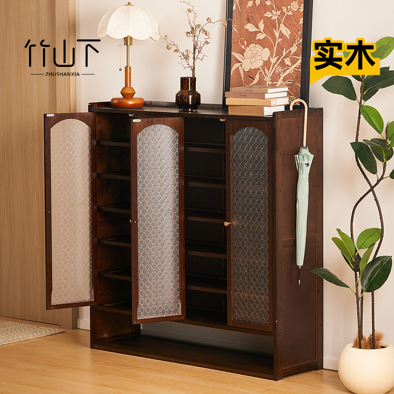 实木鞋架大容量多层超大入户门带门防尘楼道家用门口简易玄关鞋柜