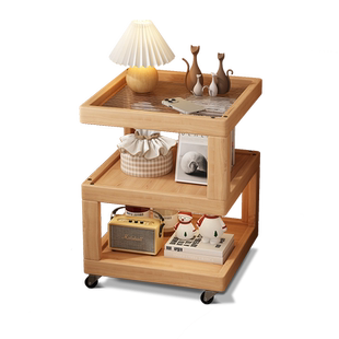 床头置物架可移动床头柜实木简约现代小边几创意家用多功能收纳柜
