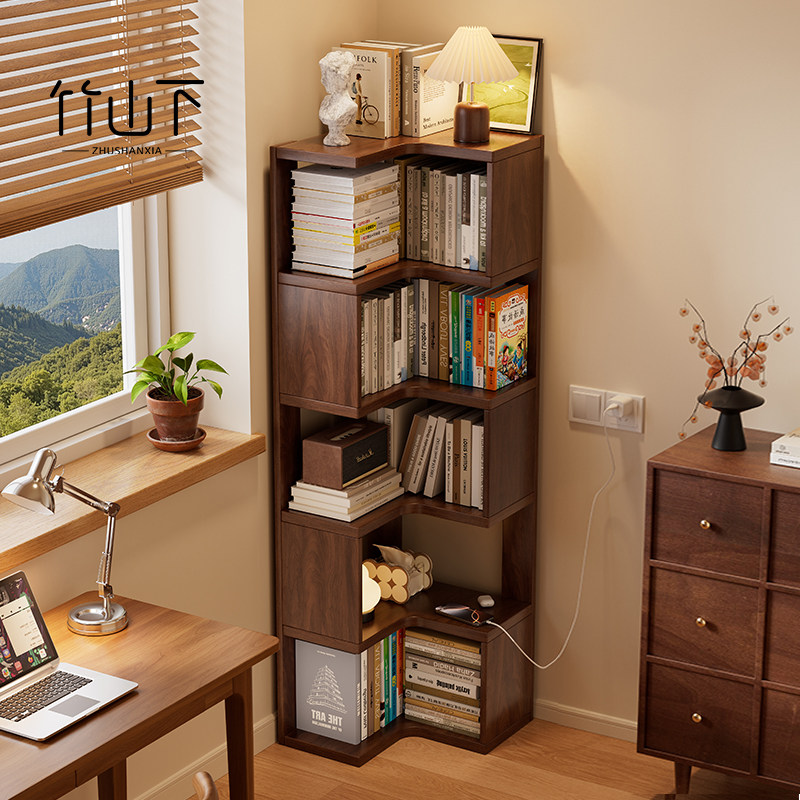 实木书架转角窄置物架落地靠墙储物柜一体客厅简易儿童绘本收纳架,住宅家具,书架,淘宝优惠券,粉丝福利购,淘宝优惠卷