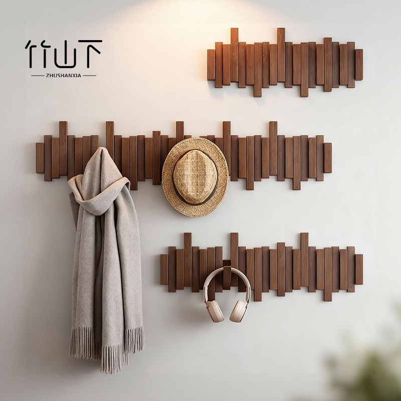 钢琴键挂衣架实木墙上壁挂钩卧室玄关入户进门后置物免打孔衣帽架