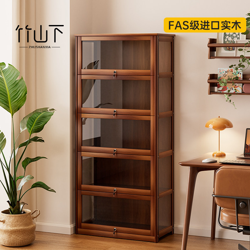实木展示柜家用客厅带门轻奢高级感书柜落地防尘翻门柜书房收纳柜,住宅家具,单个书柜,淘宝优惠券,粉丝福利购,淘宝优惠卷