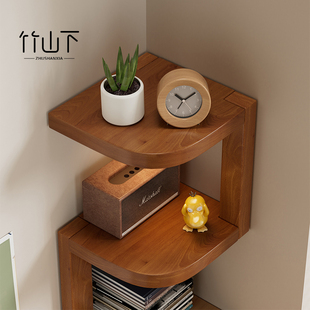 桌面转角置物架书桌三角拐角柜子桌上角柜卧室床头墙角实木收纳架