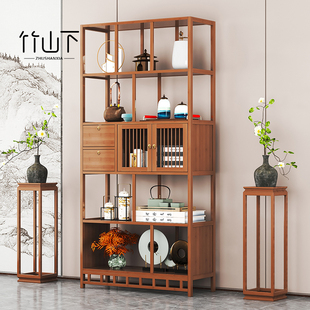 新中式实木博古架现代简约放茶叶靠墙收纳柜古董茶室摆件展示架子