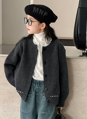 女童毛衣外套开衫秋冬季新款洋气
