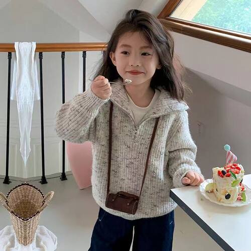 翻领针织衫小女孩韩版中大童上衣