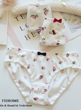 N461舒适女士中低腰螺纹纯棉可爱水果小兔子学生女生内裤M/L/XL