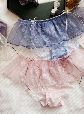 N589舒适短裤女士中腰网纱蕾丝性感透气甜美朦胧感女生内裤M/L/XL