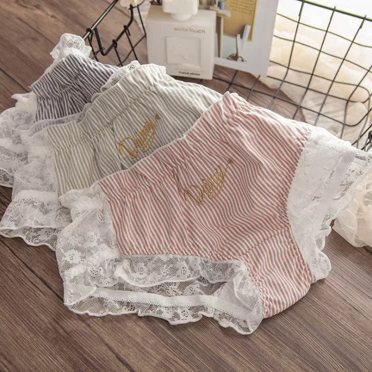 n603舒适女士低腰条纹XL刺绣内裤