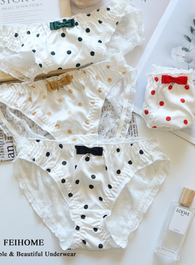 N575舒适女士中低腰缎布拼蕾丝波点甜美可爱舒适女生内裤M/L/XL
