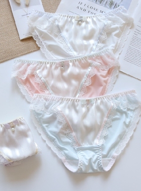 K298舒适女士中低腰性感牛奶丝配蕾丝薄款透气无痕女生内裤M/L/XL