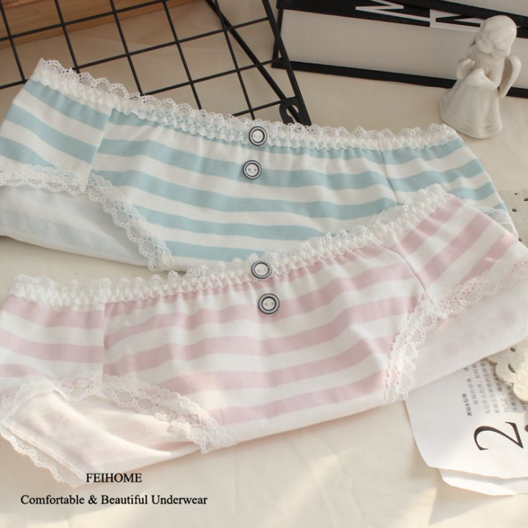 中腰纯棉清新扣子条纹女生内裤