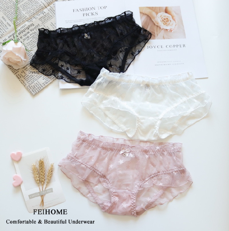 内裤低腰唯美性感星星网纱蕾丝