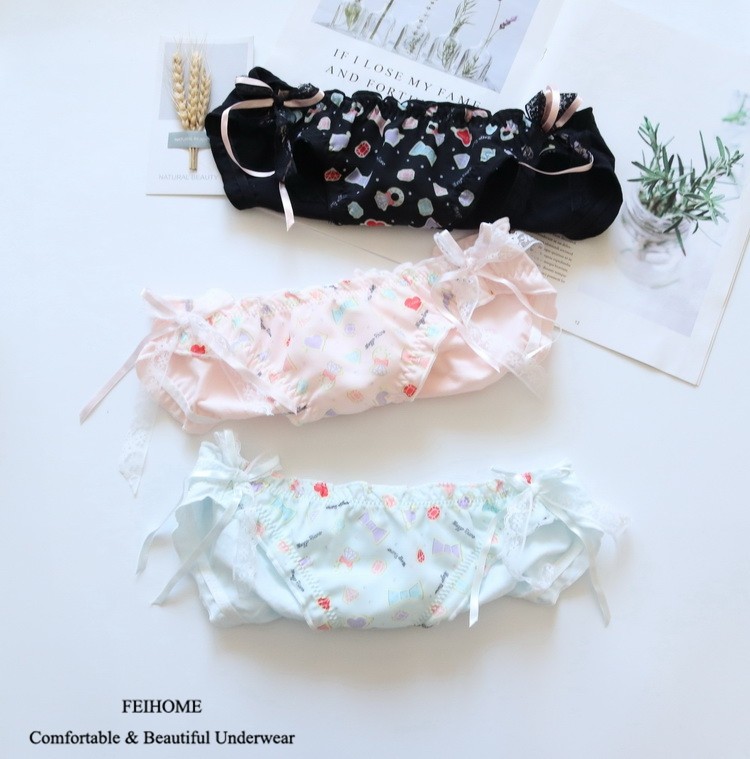 中低腰纯棉拼雪纺蝴蝶结女生内裤