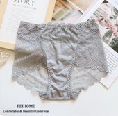 女士中高腰薄款 K730 柔软纯棉拼蕾丝内裤 透气性感包臀女式 短裤