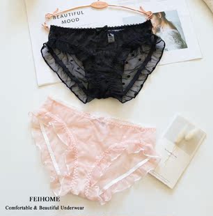 N435舒适女士低腰性感波点蕾丝春夏季 黑色M 女生内裤 透气薄款