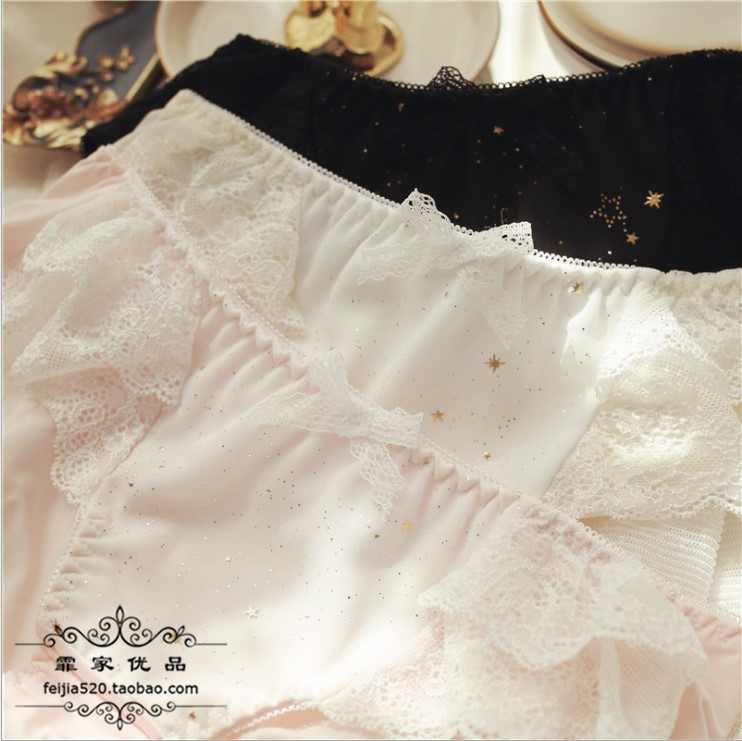 星星烫印牛奶丝可爱女生内裤