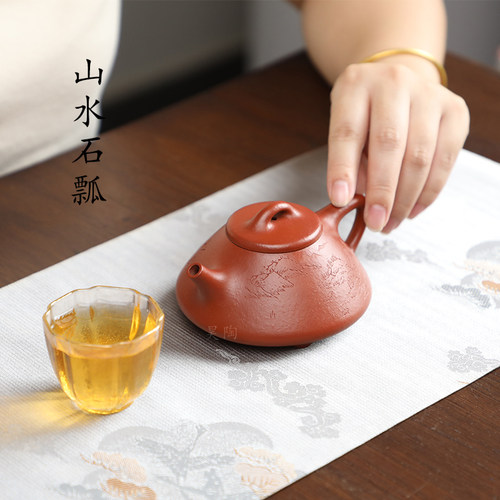 昊陶手工陶刻小煤窑朱泥山水刻绘