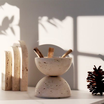 跨境侘寂风天然大理石香薰炉创意家用客厅电视柜桌面软装饰品