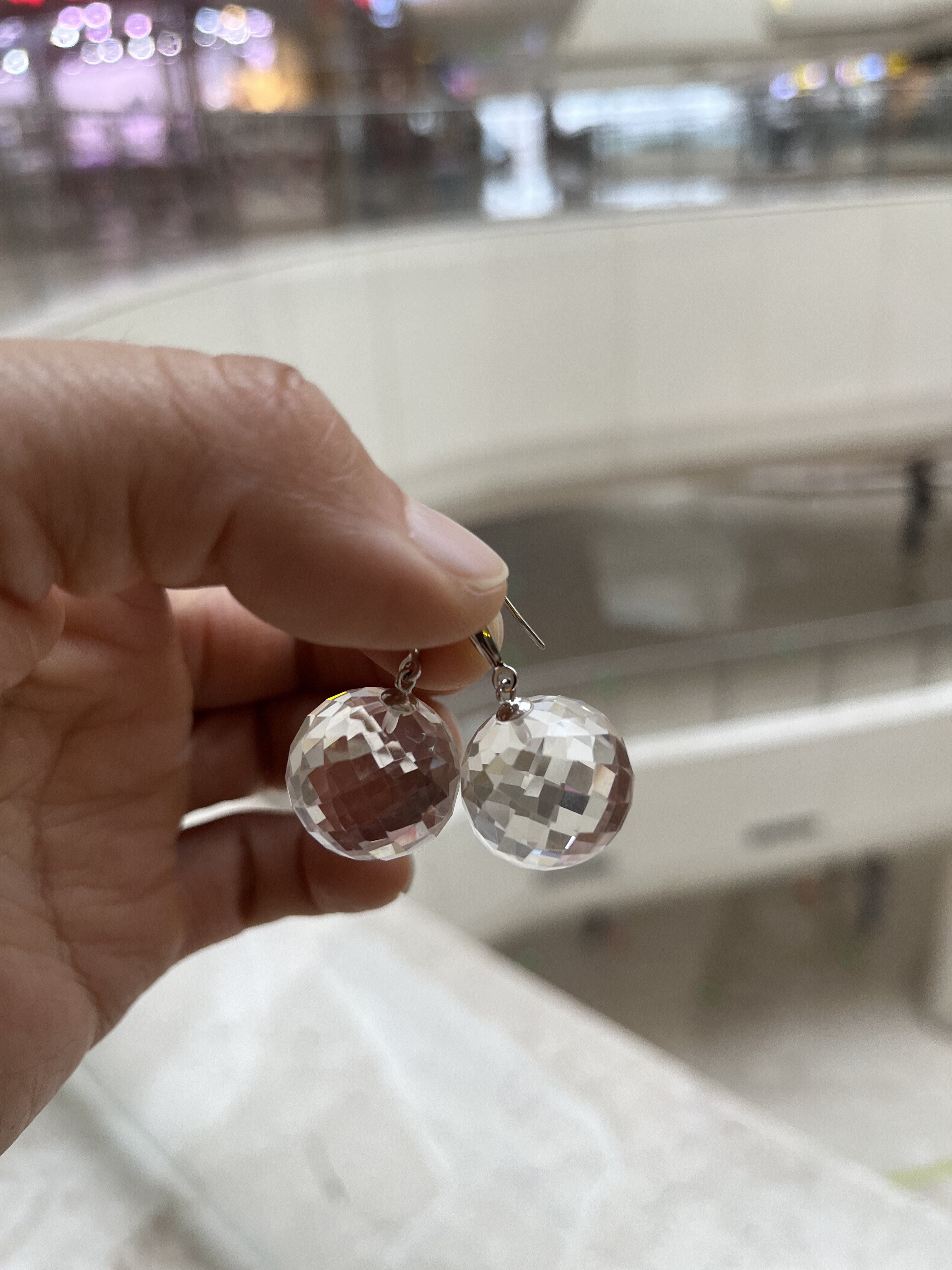 天然白水晶耳坠晶莹剔透流光溢彩真正的白水晶圆球