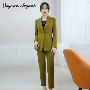 柏媛绿色西装套装女秋冬英伦风高级感修身显瘦年会礼服小个子正装