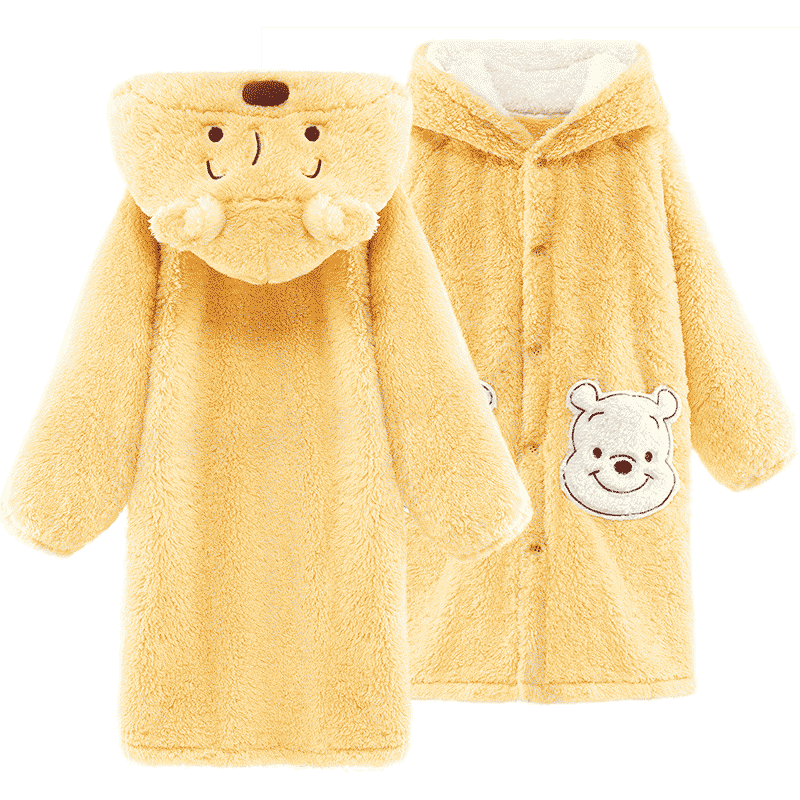 迪士尼儿童睡袍女童浴袍睡衣珊瑚绒冬季加绒厚软绵绵男童小熊维尼