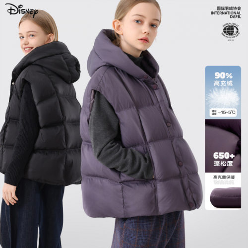 迪士尼女童羽绒马甲2025冬季新款儿童加厚保暖背心大童坎肩外套