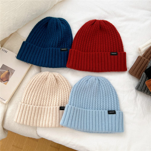 含羊毛高品质针织帽卷边纯色宽松