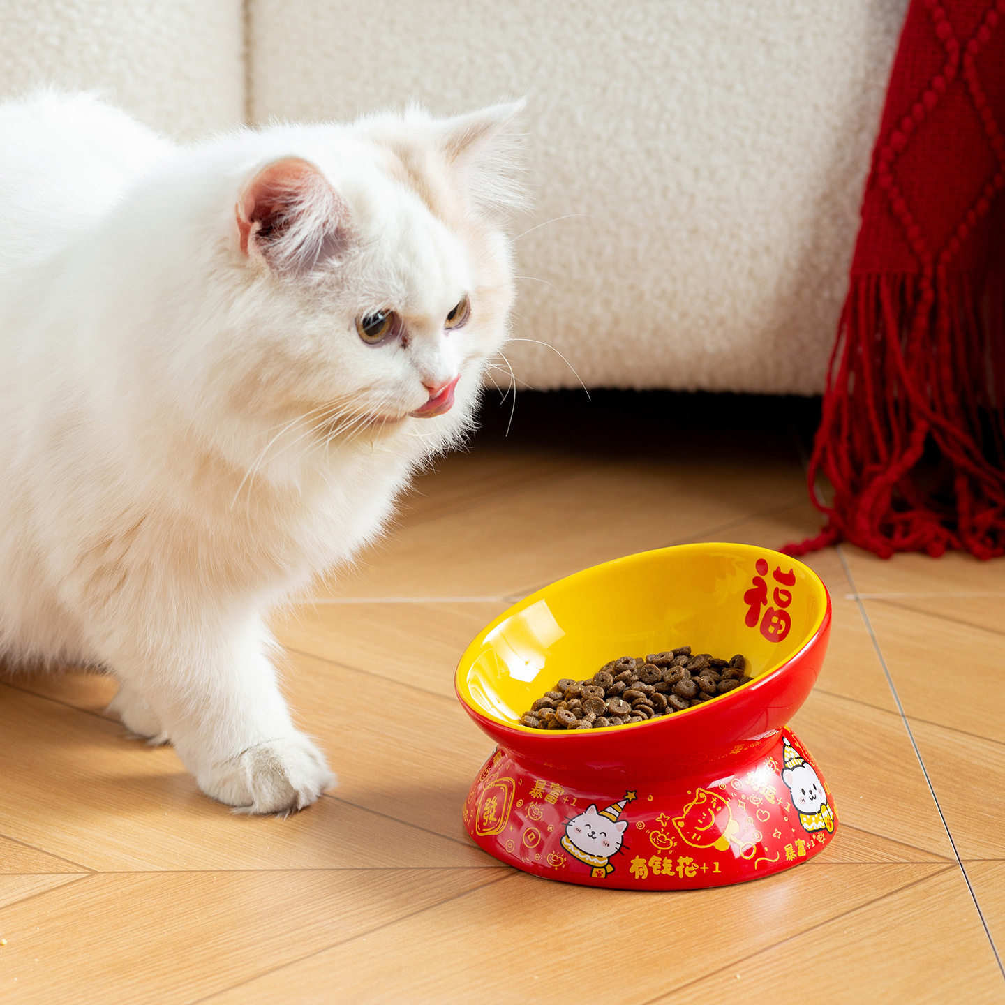年新春款宠物碗喜庆陶瓷猫碗狗碗家用防打翻猫咪食盆护颈饮水盆,宠物/宠物食品及用品,宠物智能碗,淘宝优惠券,粉丝福利购,淘宝优惠卷