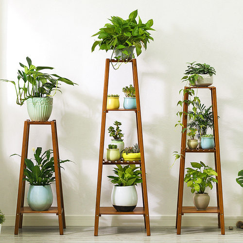 竹制免安装落地可移动多肉花架