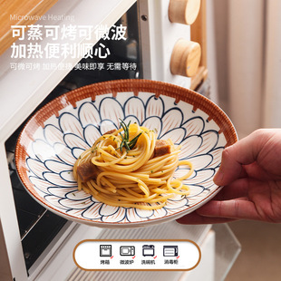 复古深圆陶瓷盘子8寸藤编创意和风家用餐具西餐菜盘汤盘批发 日式