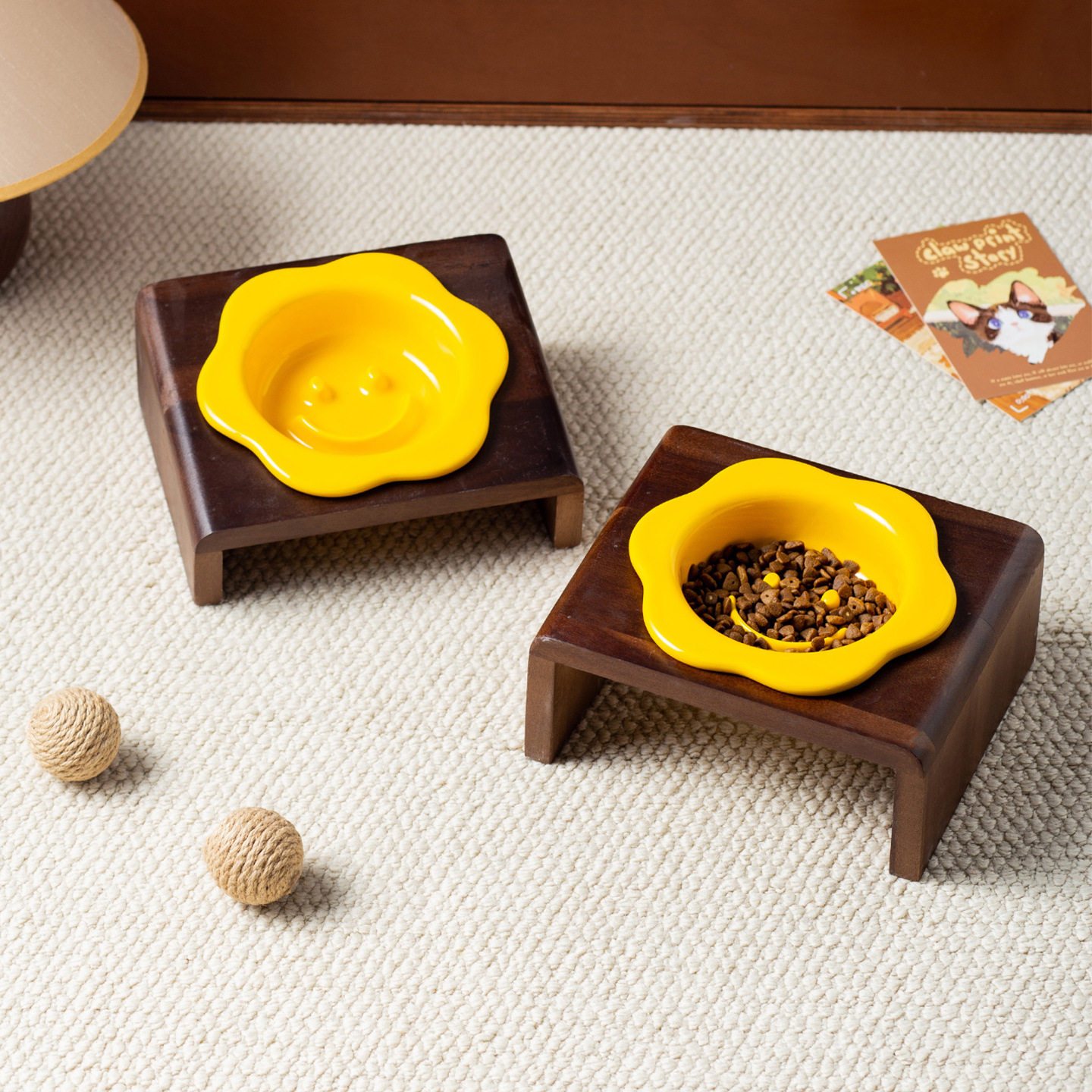 简约风花朵笑脸慢食碗带相思木架陶瓷宠物碗防打翻猫狗碗防噎缓食,餐饮具,碗,淘宝优惠券,粉丝福利购,淘宝优惠卷