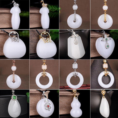 天然新疆金丝玉白玉吊坠镶嵌S925