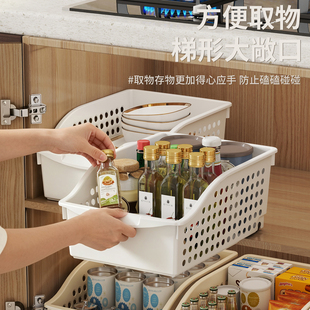 厨房收纳筐带滑轮储物盒调料锅具杂物橱柜收纳盒下水槽抽拉整理筐