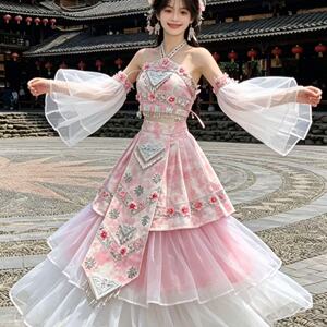 新款苗族服装女少数民族土家族苗族高端侗族白色婚礼服演出服摄影