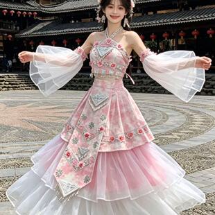 新款苗族服装女少数民族土家族苗族高端侗族白色婚礼服演出服摄影