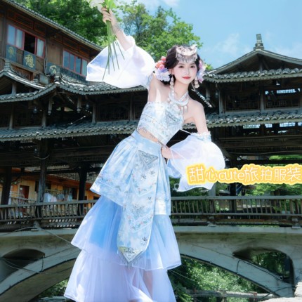 新款苗疆少女蓝色套装超仙民族苗疆苗族写真显瘦全套旅拍服装