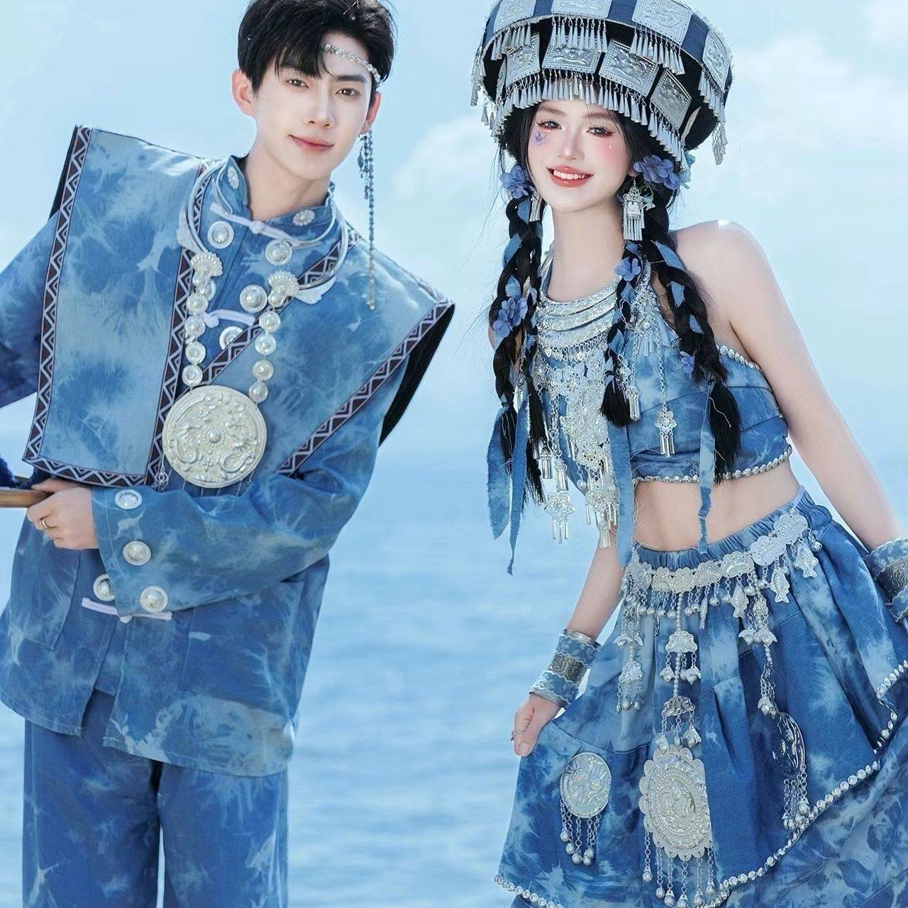 新款苗疆少数民族服装女写真服饰纱裙显瘦旅拍抹胸苗族旅拍服装头