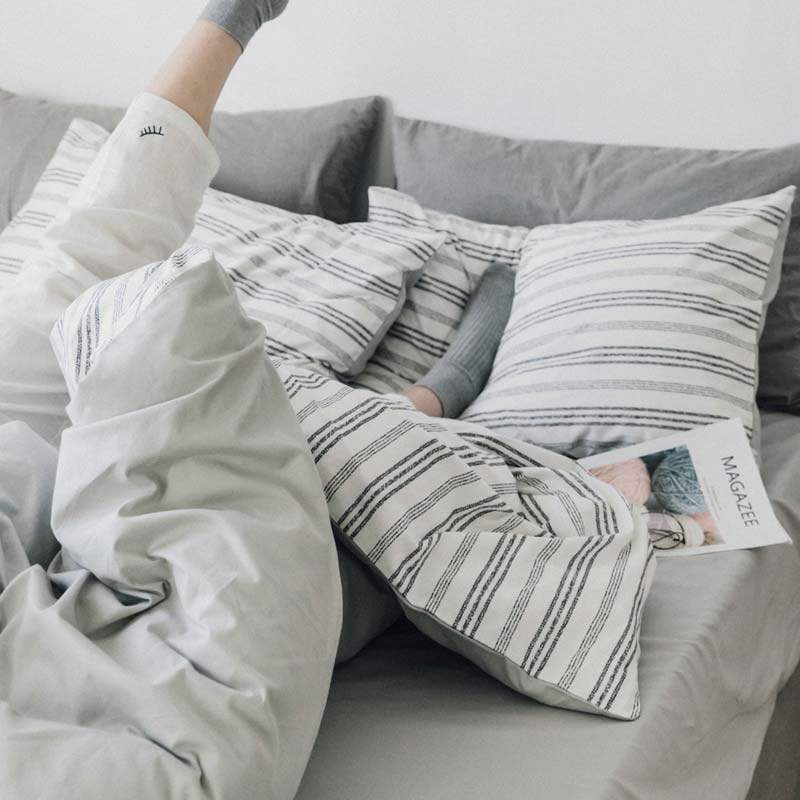 迪塔纯棉条纹北欧简约全棉床单被套枕套床笠单人双人2D08,床上用品,床单,淘宝优惠券,粉丝福利购,淘宝优惠卷