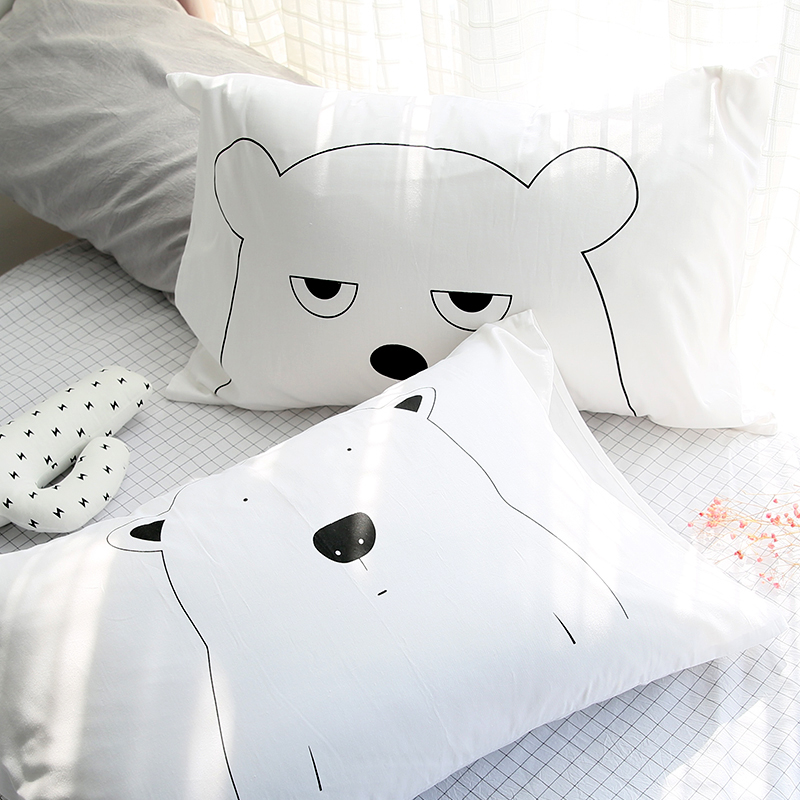 INS枕套不含芯正面胖熊反面瘦熊纯棉枕袋全棉枕芯套一只装1A06