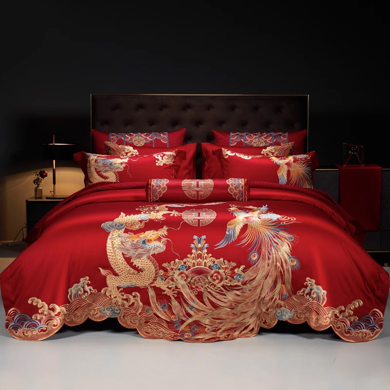 奢华结婚礼四件套纯棉全棉龙凤刺绣喜被套高档婚庆床上用品十件套,床上用品,婚庆床品套件,淘宝优惠券,粉丝福利购,淘宝优惠卷